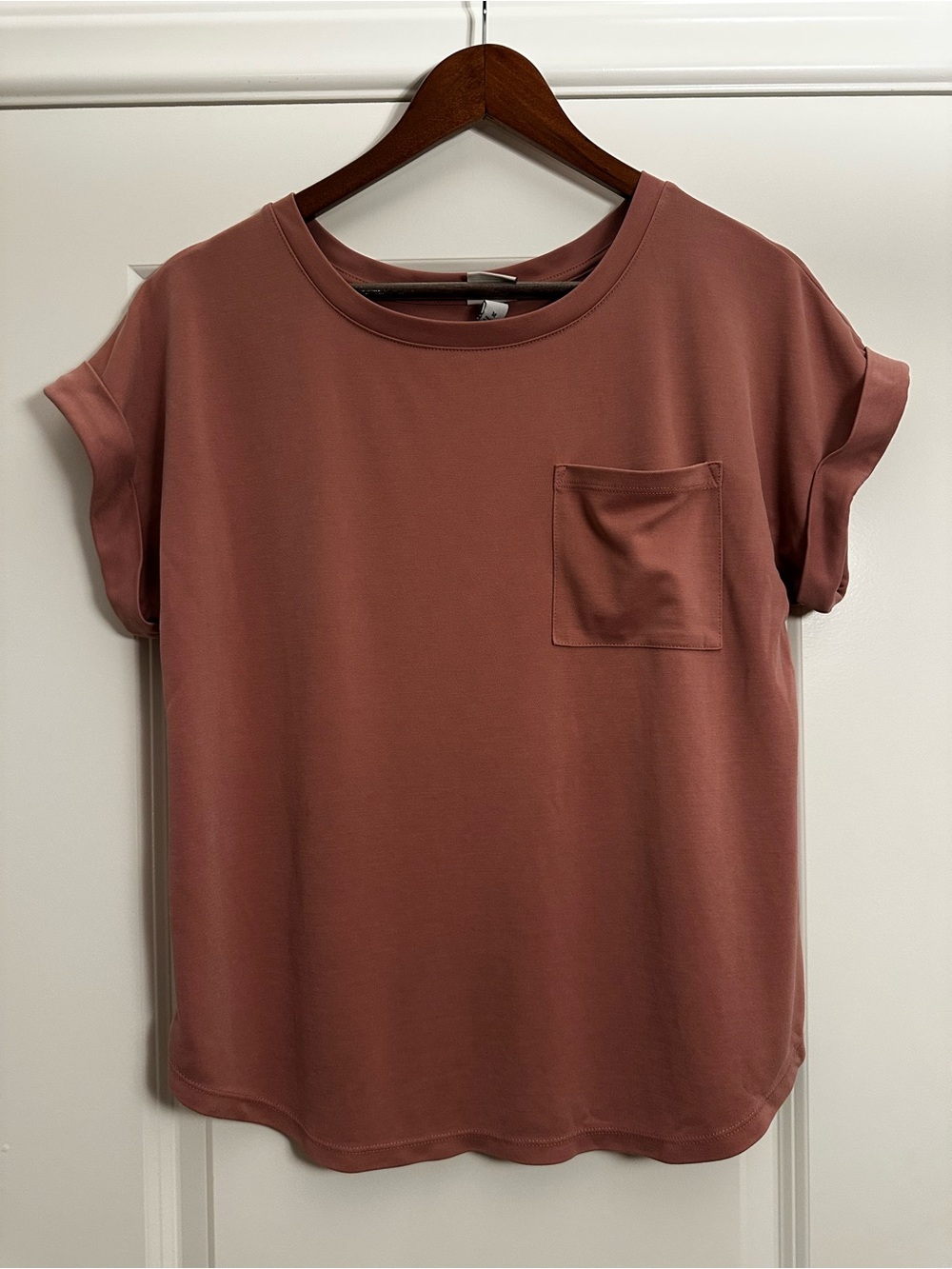 A New Day Dusty Pink Pocket Tee Rolled Sleeve Crewneck Top Travel Weekend Summer
